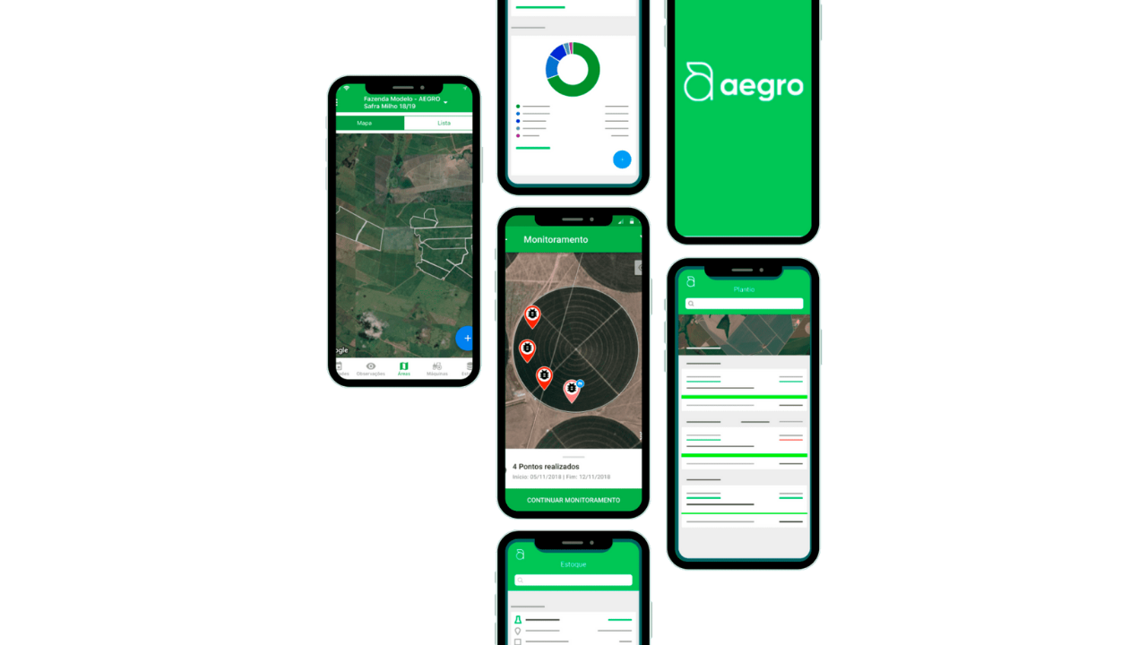 Técnico usando o aplicativo Aegro Campo na lavoura.