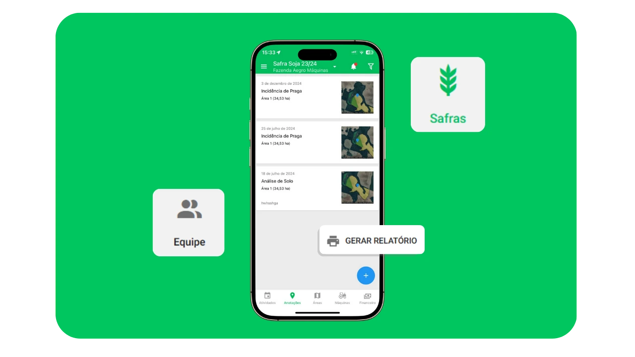 Produtor usando o app Aegro no campo para registrar atividades