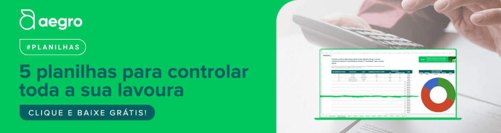 Banner publicitário da Aegro, dividido em duas seções. À esquerda, sobre um fundo verde vibrante, destaca-se o logotipo da Ae