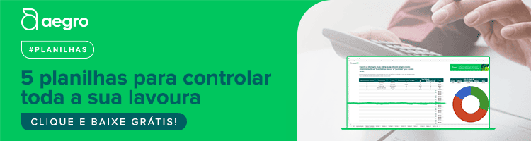 Banner promocional da Aegro com um fundo dividido. O lado esquerdo, em verde vibrante, apresenta o logotipo da empresa, a has