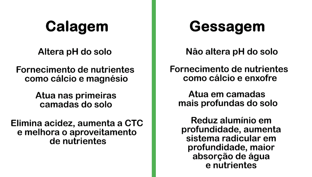 infográfico comparativo que apresenta as principais diferenças entre duas práticas de manejo e correção de solo