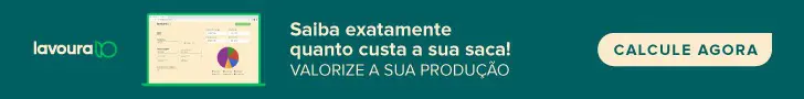 Banner publicitário horizontal com um fundo verde-azulado escuro. No lado esquerdo, apresenta-se o logotipo ’lavoura.io’ ao l