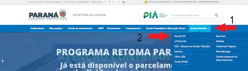 Esta imagem é uma captura de tela do site oficial da Secretaria da Fazenda do Governo do Estado do Paraná. A imagem serve com