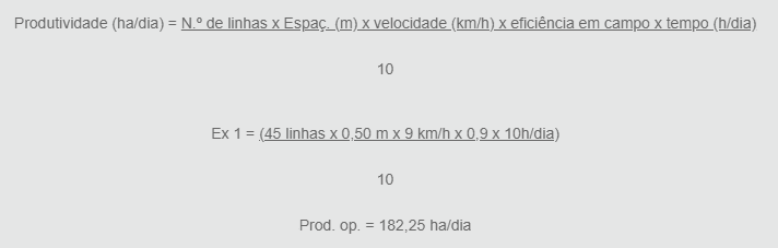 uma fórmula matemática e um exemplo prático para o cálculo da produtividade operacional de máquinas agrícolas,