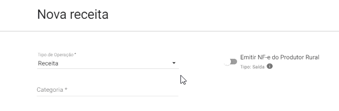O GIF animado demonstra uma funcionalidade do software de gestão Aegro, especificamente na tela de ‘Nova receita’. A imagem f