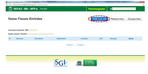 uma captura de tela do portal da Secretaria de Estado de Fazenda do Mato Grosso do Sul (SEFAZ-MS), especificam
