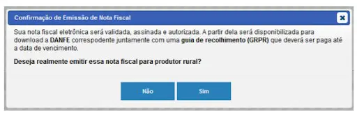 uma caixa de diálogo de confirmação dentro de uma interface de software, intitulada ‘Confirmação de Emissão de