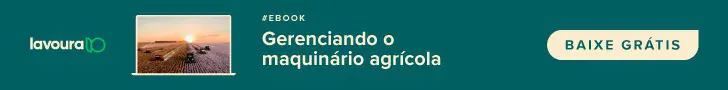 banner promocional digital com fundo verde-azulado escuro. No lado esquerdo, apresenta o logotipo ’lavoura IO’.