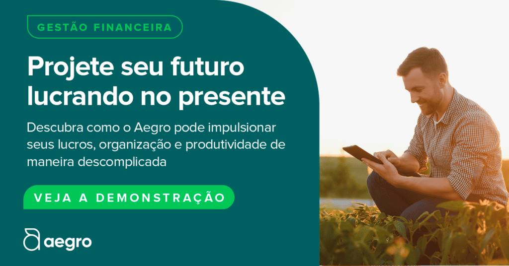 material publicitário do software Aegro, com foco na funcionalidade de gestão financeira. Ela é dividida em dua