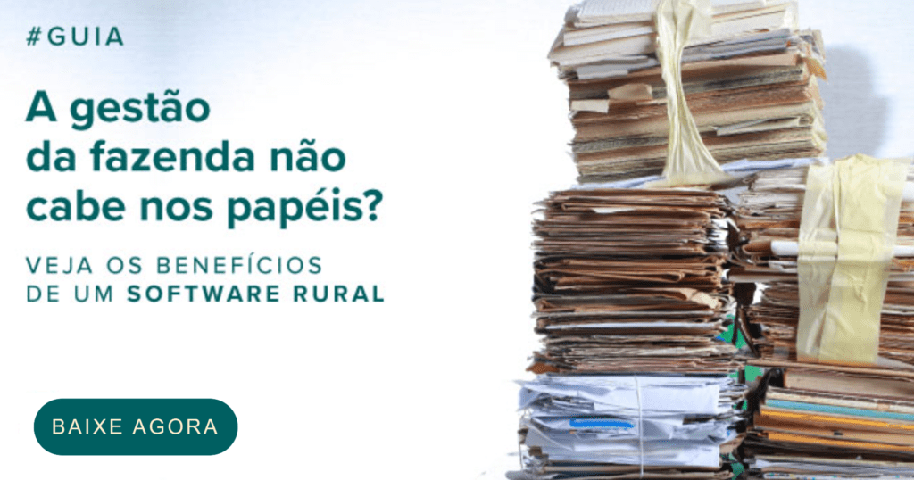 banner de marketing digital com um fundo branco. No lado direito, há uma grande pilha de papéis velhos, amarela