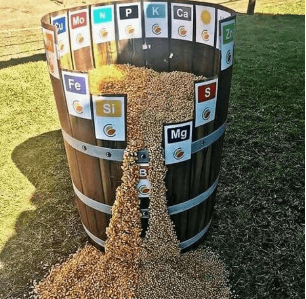 representação visual da ‘Lei do Mínimo de Liebig’, um princípio fundamental na agronomia. Um grande ba