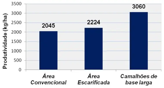 gráfico de barras verticais que compara a produtividade agrícola, medida em quilogramas por hectare (kg/ha)