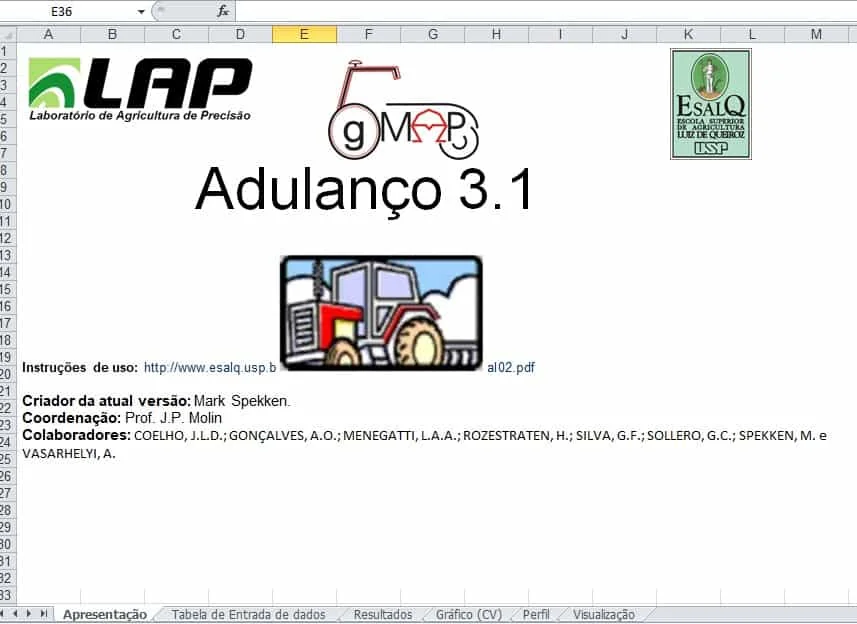 a tela de apresentação de uma ferramenta de software chamada ‘Adulanço 3.1’, desenvolvida em uma planilha do M