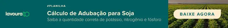 Este é um banner promocional para uma ferramenta digital, especificamente uma planilha para ‘Cálculo de Adubação para Soja’.