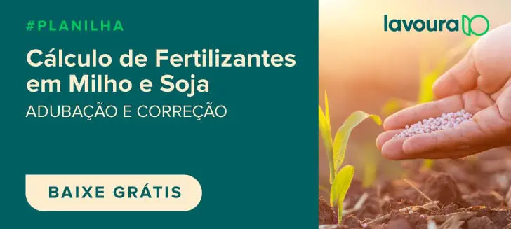 banner promocional para uma ferramenta agrícola, especificamente uma planilha para cálculo de fertilizantes. O