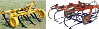 montagem que compara dois tipos distintos de implementos agrícolas utilizados no preparo do solo. À esquerda,
