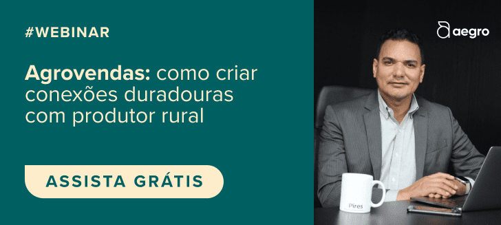 banner promocional para um webinar da Aegro. O design é dividido em duas seções. À esquerda, sobre um fundo ver
