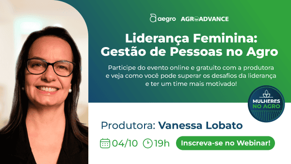 banner de divulgação para um evento online e gratuito organizado pela Aegro, sob a iniciativa AgroAdvance. O te